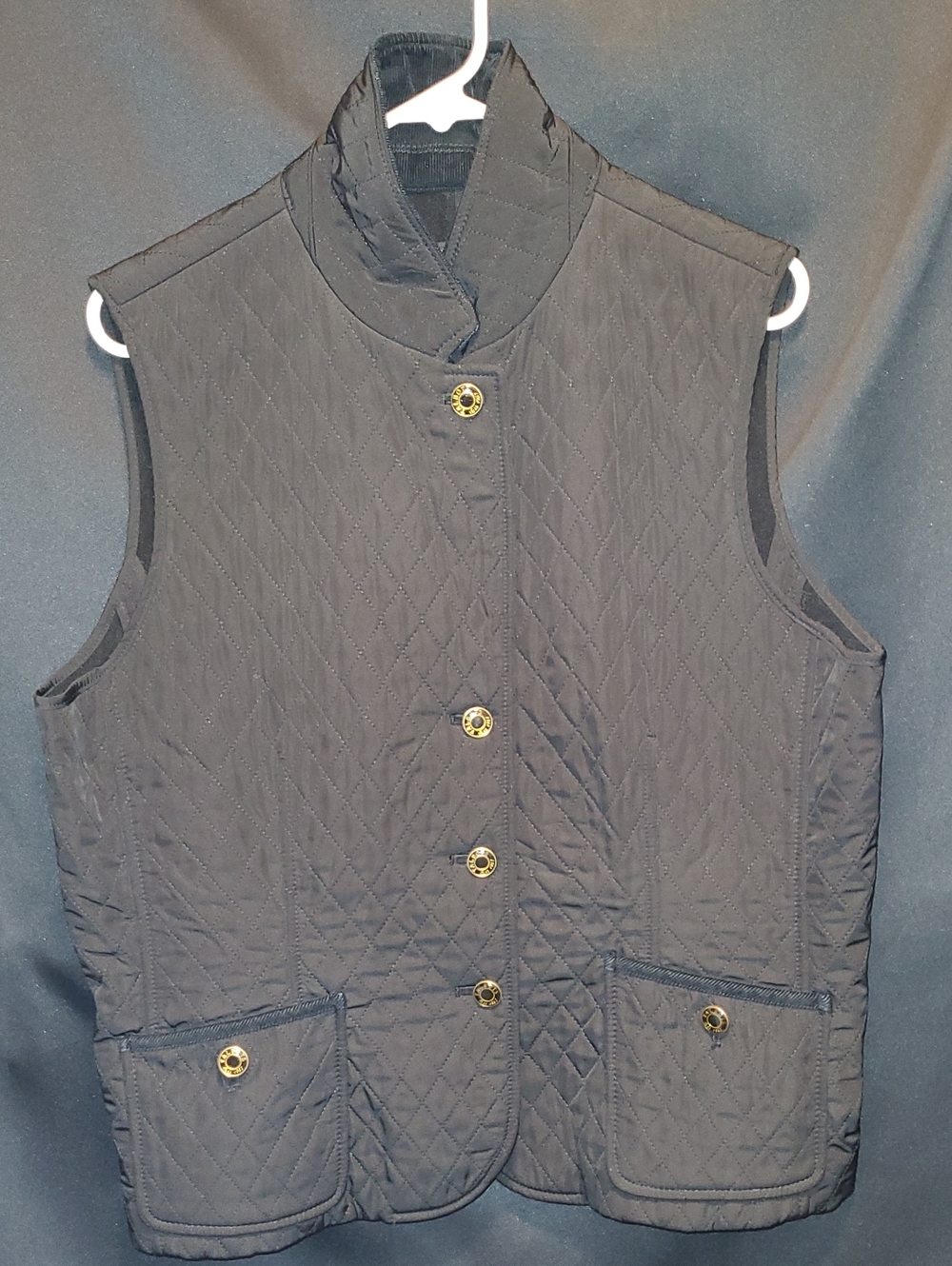 Talbots Black Quilted Vest Gold Tone Buttons Size Petite Large
